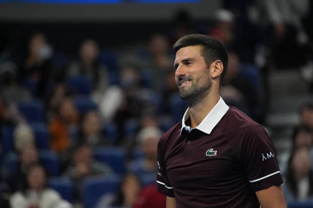 (261006) -- BEIJING, Oct. 6, 2026 -- Novak Djokovic reacts during the men s singles semifinal match between Daniil Medvedev of Russia and Novak Djokovic of Serbia at 2026 China Open tennis tournament in Beijing, China, Oct. 5, 2026. ) (SP)CHINA-BEIJING-TENNIS-CHINA OPEN-MEN S SINGLES(CN) XiexHan
