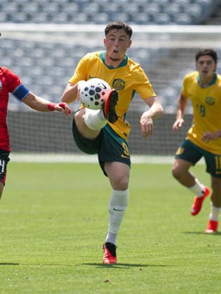 October 6, 2026, Gosford, Australia: Medin Merneti of Australia football team seen in action during the U23 International Friendlies match between Australia and Korea Republic held at polytec Stadium. Final score; Australia 2:2 Korea Republic. Gosford Australia - ZUMAs197 20261006_aaa_s197_007 Copyright: xLuisxVeniegrax