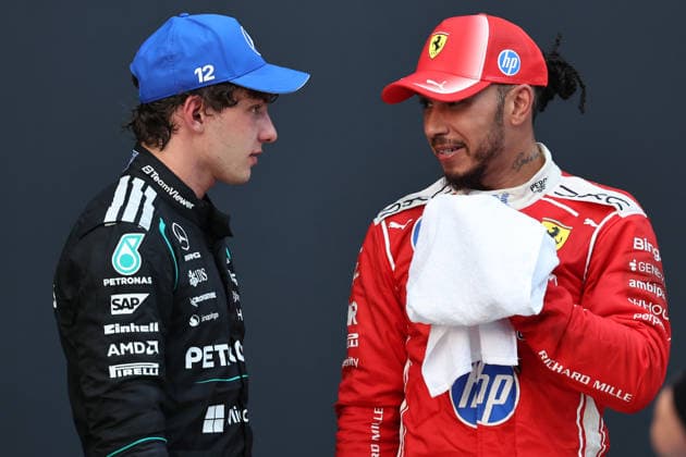 SEPANG, SGR - OCTOBER 04: Kimi Antonelli of Italy and Mercedes-AMG PETRONAS F1 Team with Lewis Hamilton of Great Britain and Scuderia Ferrari HP following the conclusion of the Formula 1 Gulf Air Bahrain Grand Prix on October 04, 2026 held at Sepang International Circuit in Sepang, Malaysia. (Photo by Hazrin Yeob Men Shah Icon Sportswire) AUTO: OCT 04 F1 Bahrain Grand Prix in Malaysia EDITORIAL USE ONLY Icon37826100411015