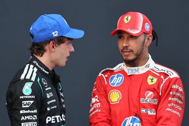 SEPANG, SGR - OCTOBER 04: Kimi Antonelli of Italy and Mercedes-AMG PETRONAS F1 Team with Lewis Hamilton of Great Britain and Scuderia Ferrari HP following the conclusion of the Formula 1 Gulf Air Bahrain Grand Prix on October 04, 2026 held at Sepang International Circuit in Sepang, Malaysia. (Photo by Hazrin Yeob Men Shah Icon Sportswire) AUTO: OCT 04 F1 Bahrain Grand Prix in Malaysia EDITORIAL USE ONLY Icon37826100411066