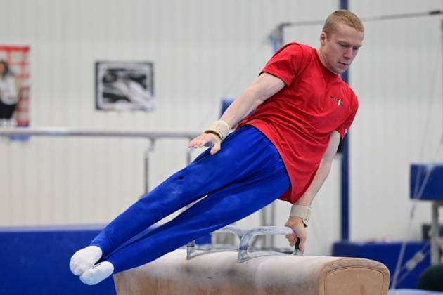Belgian gymnast Kilan Van der Aa pictured during a training session of Belgium s artistic gymnastics team, Wednesday 7 October 2026, in Gent, ahead of the Worlds Championships in Rotterdam from 17 to 25 October 2026. DIRKxWAEM x189042593x