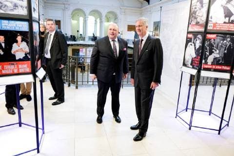 King Philippe - Filip of Belgium pictured during a royal visit to the La Famille royale fait la Une exposition organized by the Soirmag magazine, Wednesday 07 March 2018 in Brussels. The weekly publication is celebrating their 90th anniversary with an exhibition of 300 magazine covers featuring the Royal Family F. Andrieu Agencepeps Reporters Roi Philippe durand la visite de l exposition La Famille royale fait la Une organisà F.ANDRIEU