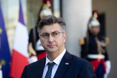 Prime Minister of Croatia Andrej Plenkovic stands during a statement with French President at the Elysee Palace in Paris on October 16, 2018. Copyright: xChristophexMorinx