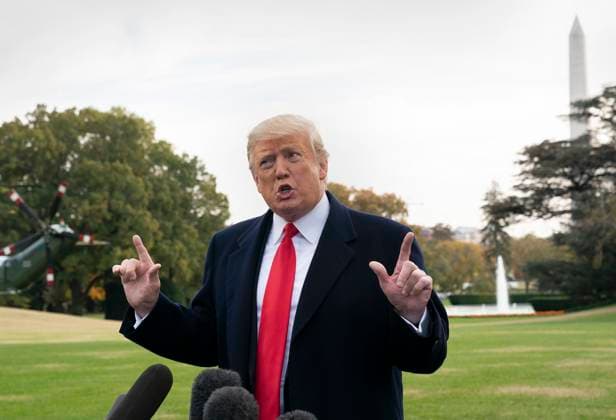 President Donald Trump departs The White House to attend a political event in Florida United States President Donald J. Trump speaks to the media as he departs The White House in Washington, DC, to attend a political event in Florida, October 31, 2018. Photo Credit: Chris Kleponis CNP AdMedia Washington District of Columbia United States of America EDITORIAL USE ONLY  Copyright: xx ChrisxKleponisx admphotostwo539145