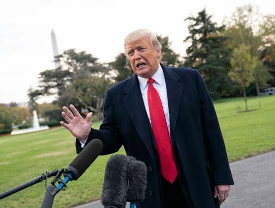 President Donald Trump departs The White House to attend a political event in Florida United States President Donald J. Trump speaks to the media as he departs The White House in Washington, DC, to attend a political event in Florida, October 31, 2018. Photo Credit: Chris Kleponis CNP AdMedia Washington District of Columbia United States of America EDITORIAL USE ONLY  Copyright: xx ChrisxKleponisx admphotostwo539149