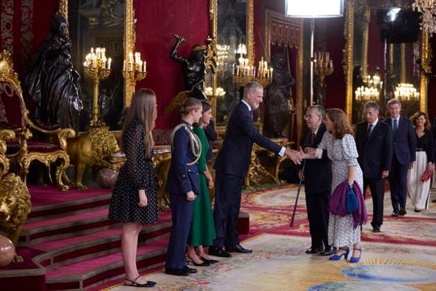 October 12, 2025, Madrid, Madrid, Spain: KING FELIPE VI of Spain and QUEEN LETIZIA of Spain CROWN PRINCESS LEONOR of Spain and PRINCESS SOFIA of Spain attend a reception during the National Day at the Royal Palace Madrid Spain - ZUMAc260 20251012_zep_c260_017 Copyright: xMikexChicorrox