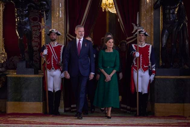 October 12, 2025, Madrid, Madrid, Spain: KING FELIPE VI of Spain and QUEEN LETIZIA of Spain CROWN PRINCESS LEONOR of Spain and PRINCESS SOFIA of Spain attend a reception during the National Day at the Royal Palace Madrid Spain - ZUMAc260 20251012_zep_c260_019 Copyright: xMikexChicorrox