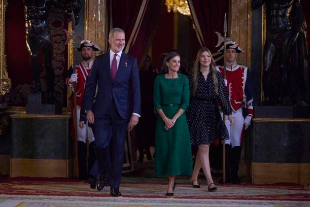 October 12, 2025, Madrid, Madrid, Spain: KING FELIPE VI of Spain and QUEEN LETIZIA of Spain CROWN PRINCESS LEONOR of Spain and PRINCESS SOFIA of Spain attend a reception during the National Day at the Royal Palace Madrid Spain - ZUMAc260 20251012_zep_c260_023 Copyright: xMikexChicorrox