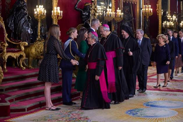 October 12, 2025, Madrid, Madrid, Spain: KING FELIPE VI of Spain and QUEEN LETIZIA of Spain CROWN PRINCESS LEONOR of Spain and PRINCESS SOFIA of Spain attend a reception during the National Day at the Royal Palace Madrid Spain - ZUMAc260 20251012_zep_c260_024 Copyright: xMikexChicorrox