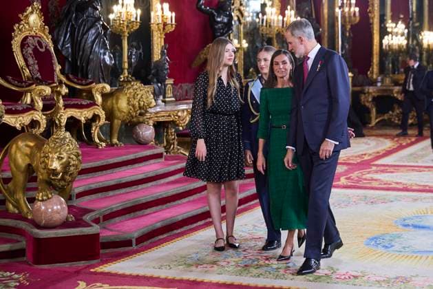 October 12, 2025, Madrid, Madrid, Spain: KING FELIPE VI of Spain and QUEEN LETIZIA of Spain CROWN PRINCESS LEONOR of Spain and PRINCESS SOFIA of Spain attend a reception during the National Day at the Royal Palace Madrid Spain - ZUMAc260 20251012_zep_c260_050 Copyright: xMikexChicorrox