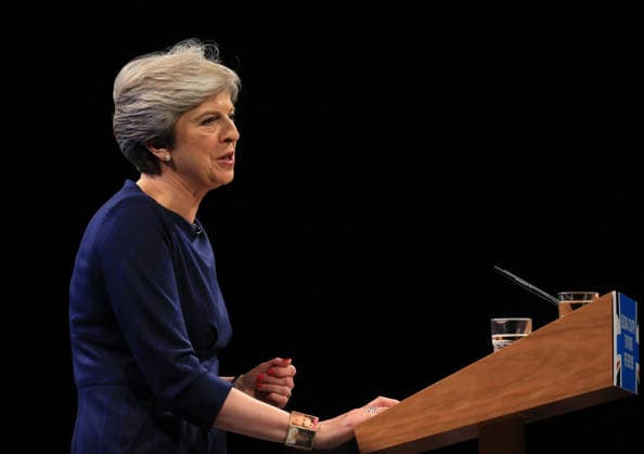 British Conservative Party Annual Conference 2017 MANCHESTER, UNITED KINGDOM - OCTOBER 04: British Prime Minister and leader of the Conservative Party Theresa May MP speaks during her keynote speech on the final day of the annual Conservative Party Conference in Manchester, north west England on October 04, 2017. Manchester Ingiltere. Editorial use only. Please get in touch for any other usage.  Copyright: x2025xAnadoluxLindseyxParnabyx