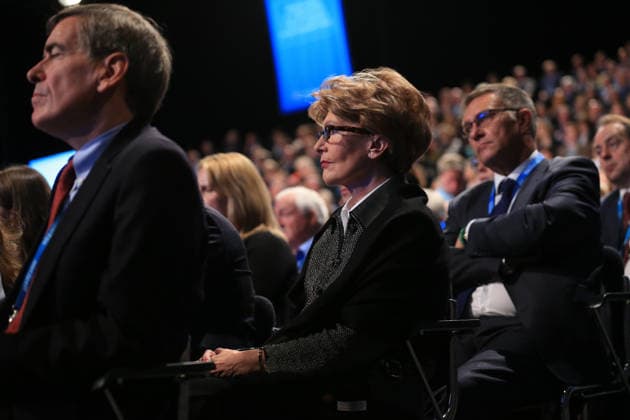 British Conservative Party Annual Conference 2017 MANCHESTER, UNITED KINGDOM - OCTOBER 04: Party faithful look-on as British Prime Minister and leader of the Conservative Party Theresa May MP speaks during her keynote speech on the final day of the annual Conservative Party Conference in Manchester, north west England on October 04, 2017. Manchester Ingiltere. Editorial use only. Please get in touch for any other usage.  Copyright: x2025xAnadoluxLindseyxParnabyx