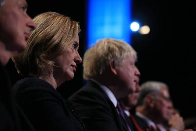 British Conservative Party Annual Conference 2017 MANCHESTER, UNITED KINGDOM - OCTOBER 04: Home Secretary Amber Rudd MP looks-on as British Prime Minister and leader of the Conservative Party Theresa May MP speaks during her keynote speech on the final day of the annual Conservative Party Conference in Manchester, north west England on October 04, 2017. Manchester Ingiltere. Editorial use only. Please get in touch for any other usage.  Copyright: x2025xAnadoluxLindseyxParnabyx