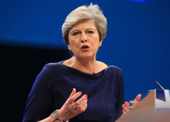 British Conservative Party Annual Conference 2017 MANCHESTER, UNITED KINGDOM - OCTOBER 04: British Prime Minister and leader of the Conservative Party Theresa May MP speaks during her keynote speech on the final day of the annual Conservative Party Conference in Manchester, north west England on October 04, 2017. Manchester Ingiltere. Editorial use only. Please get in touch for any other usage.  Copyright: x2025xAnadoluxLindseyxParnabyx