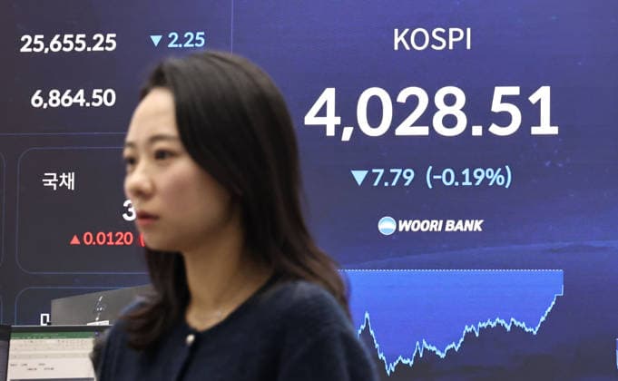 KOSPI falls KOSPI falls A financial data screen in the dealing room of Woori Bank in Seoul on Dec. 4, 2025, shows the benchmark Korea Composite Stock Price Index having slipped 7.79 points, or 0.19 percent, to close at 4,028.51. South Korean stocks closed slightly lower as renewed concerns over stretched valuations in artificial intelligence weighed on major chipmakers despite auto gains. (Yonhap) 2025-12-04 16:23:39 < 1980-2025 YONHAPNEWS AGENCY. .> ¼¿ïƯº°½Ã EDITORIAL USE ONLY Copyright: xx PYH2025120415530031500 YonhapxNewsx yonphotos247602