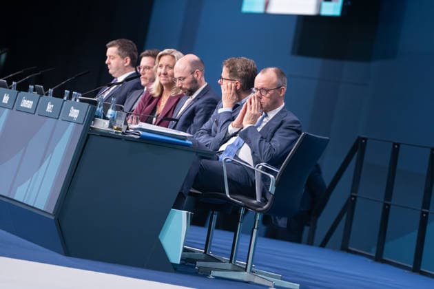 Federal Chancellor Friedrich Merz on the right with his Secretary General Carsten Linnemann on the stage of the Federal Party Congress 38 Party Congress of the CDU Germany in Stuttgart, February 2026, Stuttgart Baden Württemberg Germany Trade fair