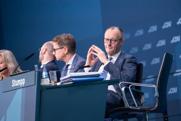 Federal Chancellor Friedrich Merz on the right with his Secretary General Carsten Linnemann on the stage of the Federal Party Congress 38 Party Congress of the CDU Germany in Stuttgart, February 2026, Stuttgart Baden Württemberg Germany Trade fair