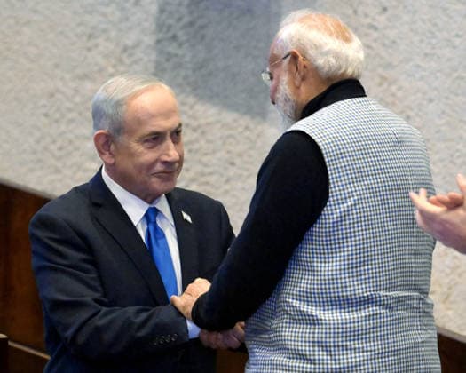 RECORD DATE NOT STATED Israeli Prime Minister Benjamin Netanyahu welcomes PM Modi at the special Knesset session Jerusalem Israel , Feb 26 (ANI): Israeli Prime Minister Benjamin Netanyahu welcomes Prime Minister Narendra Modi at the special Knesset session, Israeli parliament, in Jerusalem on Wednesday. (@netanyahu X ANI Photo) Jerusalem Jerusalem Israel Copyright: xANIx ANI_20260226014