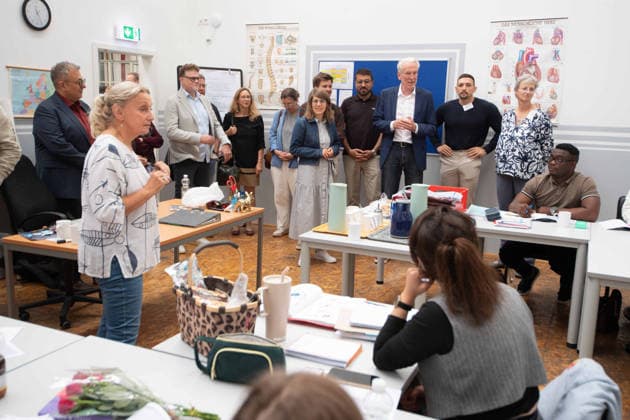 Verena SCHAEFFER, Schäffer, Minister for Children, Youth, Family, Equality, Refugees, and Integration of the State of North Rhine-Westphalia, visits the Quaz Ruhr Language and Training Center in Bochum on July 22, 2026