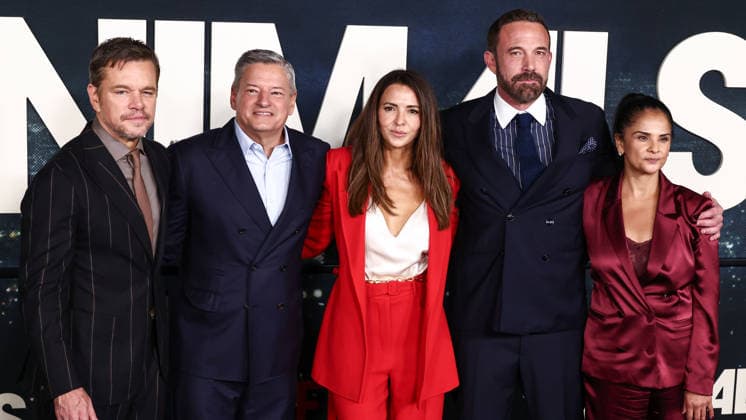 World Premiere Of Netflix s Animals WESTWOOD, LOS ANGELES, CALIFORNIA, USA - OCTOBER 01: Matt Damon, Ted Sarandos, Luciana Barroso, Ben Affleck and Bela Bajaria arrive at the World Premiere Of Netflix s Animals held at Westwood Village Theater on October 1, 2026 in Westwood, Los Angeles, California, United States. (Photo by Xavier Collin Image Press Agency)