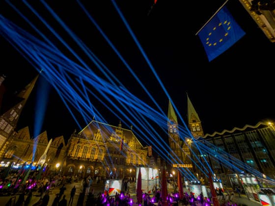 Celebrating German Unity Day in Bremen: German Unity Day 2026 Celebrations, Bremen, October 3, 2026, Bremen, public festival, Fanta Vier concert, illuminations along the Schlachte, light show in Bremen, Germany, October 3, 2026 Fanta4 + Illumination HB 3.10.26 LR-6338