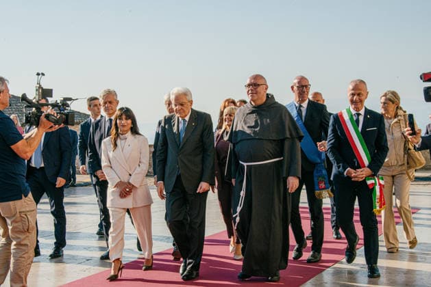IPA89293574 - ASSISI October 4, 2026 Basilica of St. Francis celebration of the feast of St. Francis, patron saint of Italy, attended by President of the Republic Sergio Mattarella. Upon his arrival in the churchyard of the basilica, he was greeted by Father Marco Moroni, the Custodian. Copyright: xemanuelaxbianconix xx IPA89293574