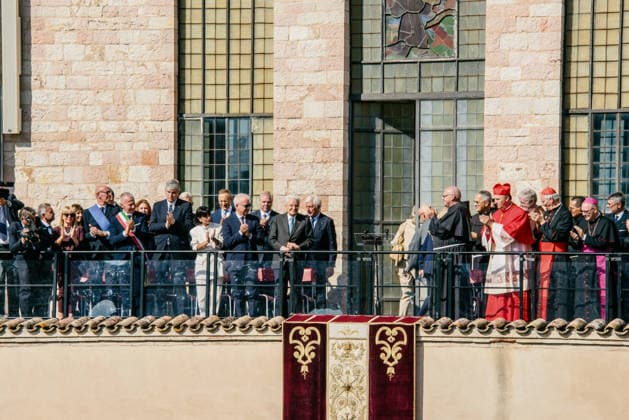 IPA89293516 - ASSISI - October 4, 2026 - Basilica of St. Francis - celebration of the feast day of St. Francis, patron saint of Italy, with the participation of President of the Republic Sergio Mattarella. After Holy Mass, a speech from the loggia. The President™s arrival was met with applause from political and religious authorities. Copyright: xemanuelaxbianconix xx IPA89293516