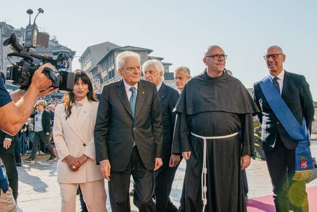 IPA89293558 - ASSISI October 4, 2026 Basilica of St. Francis celebration of the feast of St. Francis, patron saint of Italy, attended by President of the Republic Sergio Mattarella. Upon his arrival in the churchyard of the basilica, he was greeted by Father Marco Moroni, the Custodian. Copyright: xemanuelaxbianconix xx IPA89293558