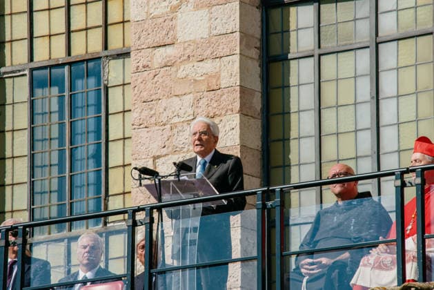 IPA89293421 - ASSISI October 4, 2026 Basilica of St. Francis celebration of the feast of St. Francis, patron saint of Italy, with the participation of President of the Republic Sergio Mattarella. After Mass, the President delivered a speech from the loggia of the Basilica, emphasizing Franciscan values and the priority of peace. Copyright: xemanuelaxbianconix xx IPA89293421