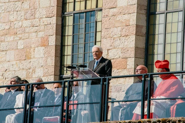 IPA89293422 - ASSISI October 4, 2026 Basilica of St. Francis celebration of the feast of St. Francis, patron saint of Italy, with the participation of President of the Republic Sergio Mattarella. After Mass, the President delivered a speech from the loggia of the Basilica, emphasizing Franciscan values and the priority of peace. Copyright: xemanuelaxbianconix xx IPA89293422