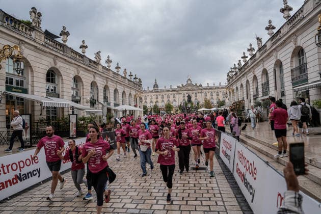 Thousands in pink join Octobre Rose 5K in Nancy NANCY, FRANCE - OCTOBER 04: Participants dressed in pink take part in the Octobre Rose 5K March &amp; Run held as part of breast cancer awareness activities in Nancy, France, on October 04, 2026. Thousands of participants gather at the Palais du Gouvernement before the 5-kilometre march and run through the city, creating striking scenes as they take part in the event dressed in pink. Muhammed Said Tako Anadolu Nancy France. Editorial use only. Please get in touch for any other usage.  Copyright: x2026xAnadoluxMuhammedxSaidxTakox