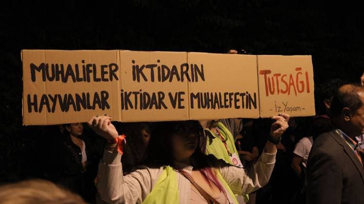 Animal Rights Activists Formed Human Chain In Izmir Against Euthanasia Law IZMIR, TURKEY OCTOBER 4, 2026: Animal rights activists staged a protest in Izmir on World Animal Protection Day, opposing the decision to round up and euthanize stray animals. Members of the Izmir Right to Life Advocates gathered in front of Alsancak Train Station in the Konak district and protested against the Law Amending the Animal Protection Act, which was passed by the Grand National Assembly of Turkey on July 30, 2024, published in the Official Gazette on August 2, 2024, and entered into force. Activists marched from Alsancak Station along Cyprus Martyrs Street before gathering in front of the Türkan Saylan Cultural Center. Chanting slogans including No Copyright: x xTurgayxKilicx xJNAxPressx