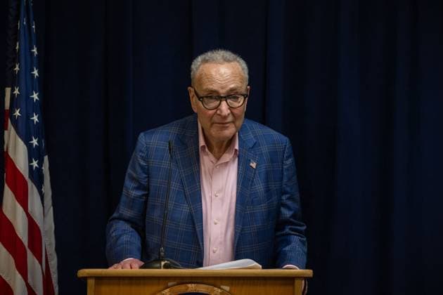 October 4, 2026, New York, New York, United States: U.S. Senator Chuck Schumer (D-NY) speaks.U.S. Senator Chuck Schumer (D-NY) calls for tighter rules and privacy safeguards around Flock Safety AI-powered license plate readers (ALPRs or LPRs), whose network has grown to more than 120,000 cameras across 49 states, according to the company, and continuously record passing vehicles movements without a warrant, probable cause, or even reasonable suspicion on October 04, 2026 in New York City. New York United States - ZUMAs197 20261004_aaa_s197_200 Copyright: xRonxAdarx