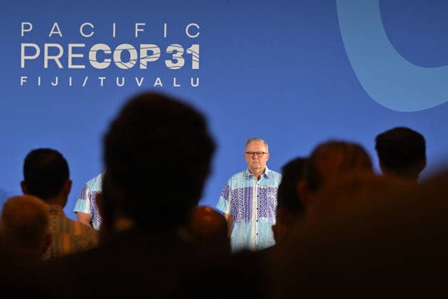 ANTHONY ALBANESE PRECOP MEETING, Australia™s Prime Minister Anthony Albanese during a traditional welcome ceremony during the Pre-Cop31 meeting in Fiji, Monday, October 5, 2026. ( NO ARCHIVING NADI Fiji Copyright: xMICKxTSIKASx 20261005185250557810