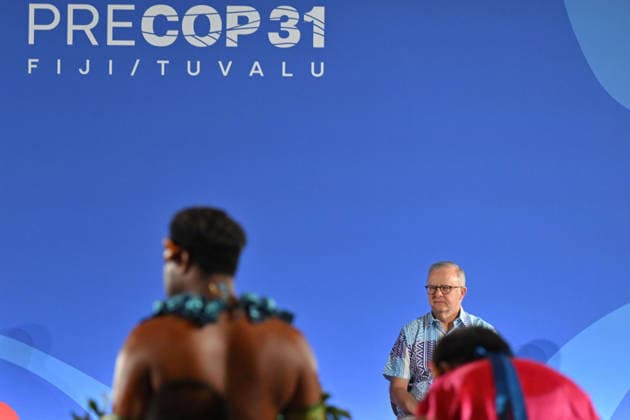 ANTHONY ALBANESE PRECOP MEETING, Australia™s Prime Minister Anthony Albanese during a traditional welcome ceremony during the Pre-Cop31 meeting in Fiji, Monday, October 5, 2026. ( NO ARCHIVING NADI Fiji Copyright: xMICKxTSIKASx 20261005154258665587