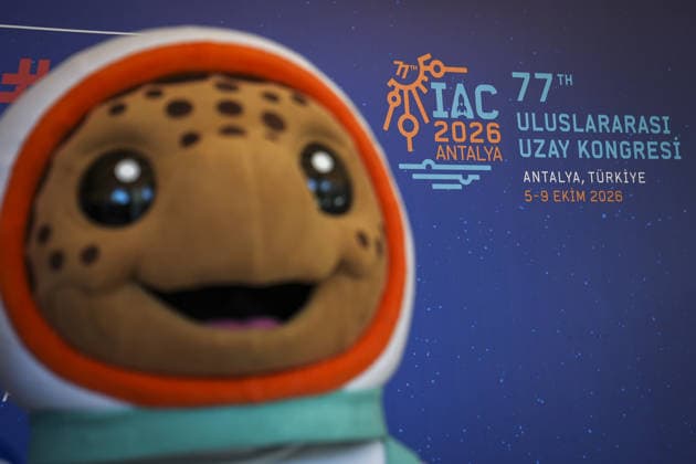 World’s largest annual gathering dedicated to space opens in Turkiye’s Antalya ANTALYA, TURKIYE - OCTOBER 05: Turquoise, the official Caretta caretta mascot of the 77th International Astronautical Congress (IAC), interacts with delegates during the opening day of the global summit at the NEST Convention Center in Antalya, Turkiye on October 05, 2026. Organized by the International Astronautical Federation (IAF), coordinated by the Turkish Ministry of Industry and Technology, and co-hosted by the Turkish Space Agency (TUA) and SAHA Istanbul, the event features the mascot welcoming space professionals and attendees from around the world. Beyza Comert Anadolu Antalya Turkey. Editorial use only. Please get in touch for any other usage. Copyright: x2026xAnadoluxBeyzaxComertx