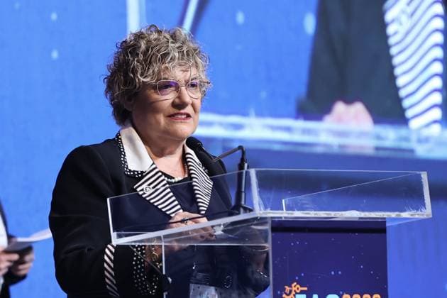 International Astronautical Congress in Antalya ANTALYA, TURKIYE - OCTOBER 5: International Astronautical Federation (IAF) President Gabriella Arrigo delivers a speech during the pre-opening session of the International Astronautical Congress at the NEST Congress Center in Antalya, Turkiye, on October 5, 2026. Berke Bayur Anadolu Antalya Turkey. Editorial use only. Please get in touch for any other usage. Copyright: x2026xAnadoluxBerkexBayurx