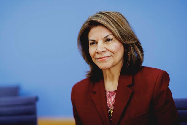 Laura Chinchilla Miranda, President of Costa Rica and Co-Chair of the ENSK, photographed during the press conference to introduce the North-South Commission on Development Policy in Berlin, October 5, 2026, Berlin, Germany Copyright: xFlorianxGaertnerx