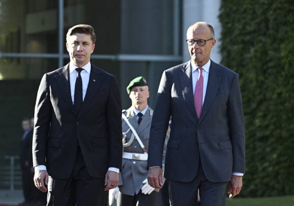 Friedrich Merz - Mindaugas Sinkevicius meeting in Berlin BERLIN, GERMANY - OCTOBER 5: German Chancellor Friedrich Merz welcomes Lithuanian Prime Minister Mindaugas Sinkevicius with an official ceremony at the Chancellery in Berlin, Germany on October 5, 2026. Halil Sagirkaya Anadolu Berlin Germany. Editorial use only. Please get in touch for any other usage.  Copyright: x2026xAnadoluxHalilxSagirkayax