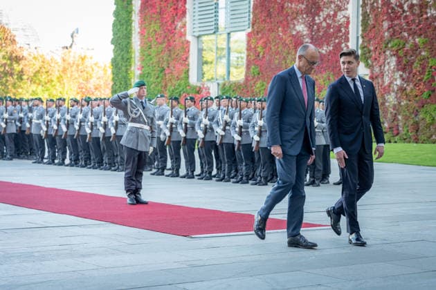 Chancellery, Visit, Prime Minister, Lithuania, Mindaugas Sinkevicius, Berlin, Chancellery, Welcome, Prime Minister, Lithuania, Mindaugas Sinkevicius, Friedrich Merz, Federal Chancellor, Berlin, Berlin, GER