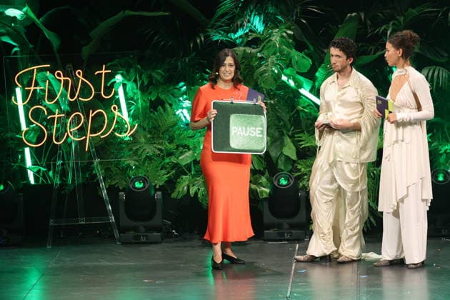 FIRST STEPS 2026: Hosts Malaya and Maximilian; Screenplay Laudation by Leila Hamid; Award Ceremony on Stage at the FIRST STEPS 2026 Awards at the Theater des Westens in Berlin Copyright: xEventpressxFuhrx