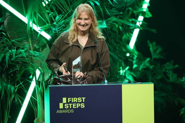 FIRST STEPS 2026 Screenplay Winner: *BLAUE STUNDE* by Celina Rehr; Award presentation on stage at the FIRST STEPS 2026 ceremony at the Theater des Westens in Berlin Copyright: xEventpressxFuhrx