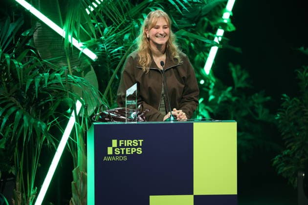 FIRST STEPS 2026 Screenplay Winner: *BLAUE STUNDE* by Celina Rehr; Award presentation on stage at the FIRST STEPS 2026 ceremony at the Theater des Westens in Berlin Copyright: xEventpressxFuhrx