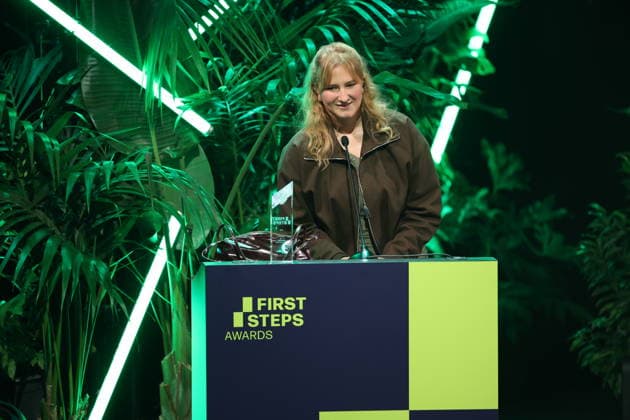 FIRST STEPS 2026 Screenplay Winner: *BLAUE STUNDE* by Celina Rehr; Award presentation on stage at the FIRST STEPS 2026 ceremony at the Theater des Westens in Berlin Copyright: xEventpressxFuhrx