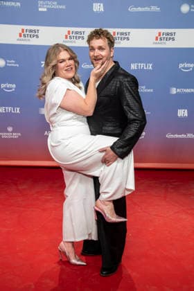 ABB FIRSTSTEPS: Gisa Flake and Knud Riepen walk the red carpet at the 2026 FIRST STEPS Awards ceremony at the Theater des Westens on October 5, 2026, in Berlin, Germany