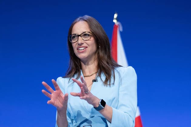 October 6, 2026, Birmingham, United Kingdom: Helen Whately Shadow Secretary of State for Work and Pensions of the United Kingdom addresses the audience. The session Defending Britain in a More Dangerous World took place on the main stage at the Conservative Party Conference at the ICC Birmingham. It featured key shadow cabinet figures including Tom Tugendhat, Helen Whately , James Cartlidge, and Alex Burghart , as well as a performance by St Mary s Ukrainian School choir. They were also joined by Yehor Cherniev, Ukrainian MP and Professor Niall Ferguson Birmingham United Kingdom - ZUMAs197 20261006_aaa_s197_114 Copyright: xGaryxRobertsx