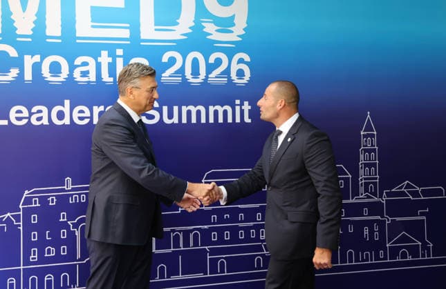 EU MED9 Prime Minister of Croatia Andrej Plenkovic welcomes Prime Minister of Malta Robert Abela for EU MED9 summit at Split, Croatia on October 7, 2026. Photo IvoxCagalj PIXSELL