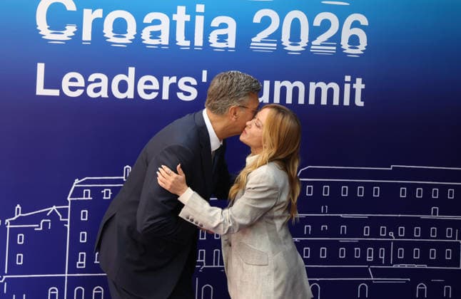 EU MED9 Prime Minister of Croatia Andrej Plenkovic welcomes Prime Minister of Italy Giorgia Meloni for EU MED9 summit at Split, Croatia on October 7, 2026.  IvoxCagalj PIXSELL