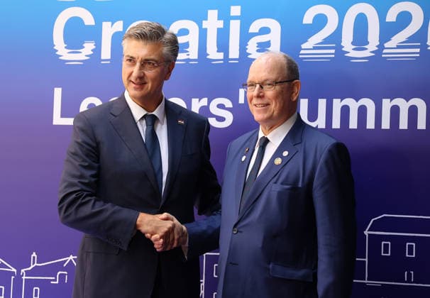 EU MED9 Prime Minister of Croatia Andrej Plenkovic welcomes Prince Albert II of Monaco for EU MED9 summit at Split, Croatia on October 7, 2026.  IvanaxIvanovic PIXSELL