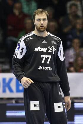 Goalkeeper Andreas Wolff THW Kiel Handball Bundesliga Season 2017 2018 Scoring game SC Magdeburg vs. THW Kiel in the GETEC Arena in Magdeburg Single shot Action Germany Handball Mann Maenner 11 03 2018